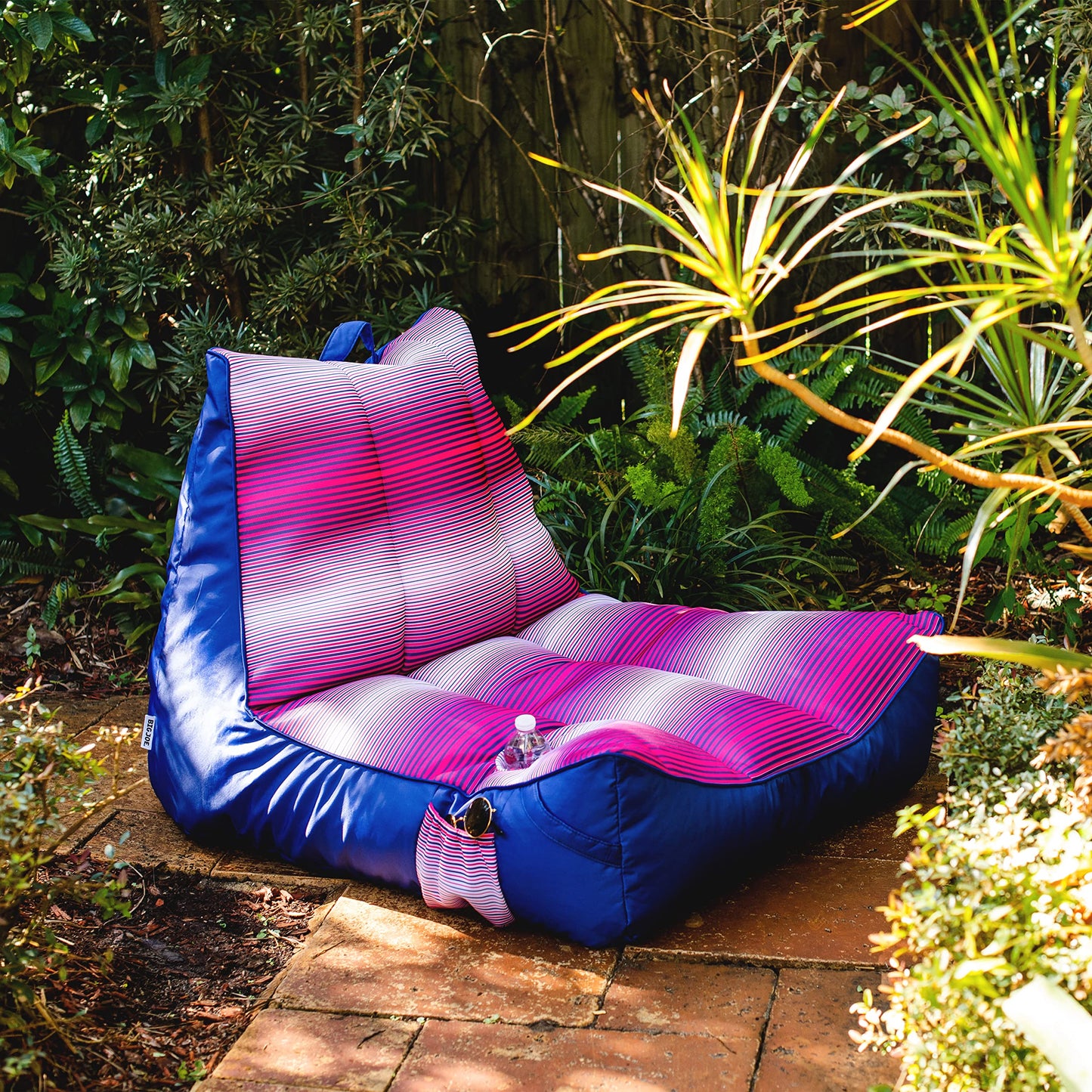 Big Joe Captain'S Float No Inflation Needed Pool Lounger With Drink Holder, Faded Stripe Fuchsia Double Sided Mesh, Quick Draining Fabric, 3 Feet