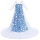 Princess Costume Long Cape Birthday Party Dress Up With Crown,Magic Wand,Wig,Gloves For Little Girls 7-8 Years(140Cm,K32)