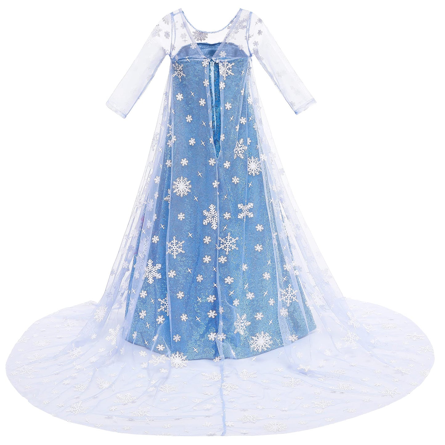 Princess Costume Long Cape Birthday Party Dress Up With Crown,Magic Wand,Wig,Gloves For Little Girls 7-8 Years(140Cm,K32)