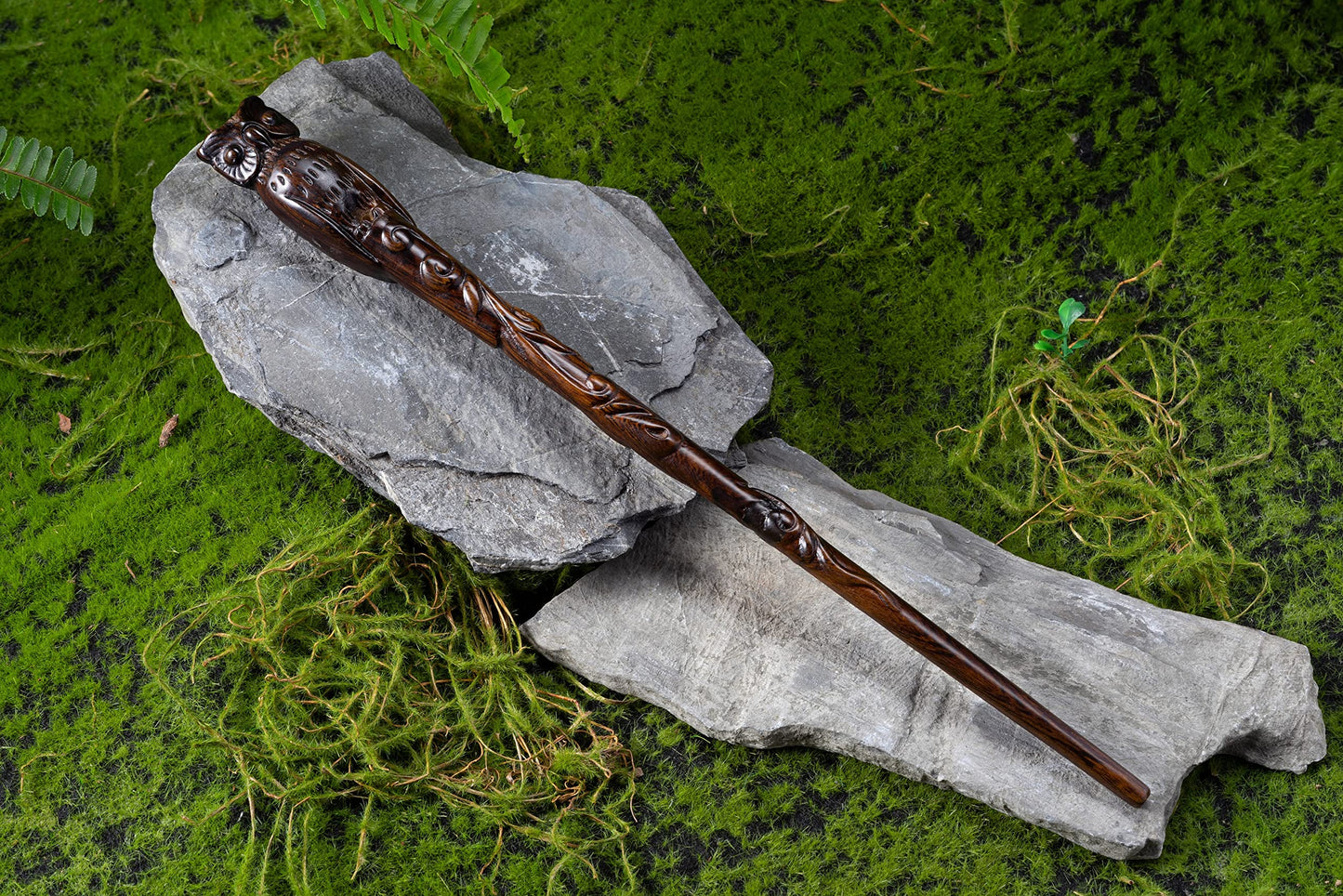 Handicraftviet Hand Carved Owl Wooden Magic Wand  Wizard Wands 15' for mature-themed and Child Great Gift for Halloween  Christmas and Birthday Party (Owl Wand)