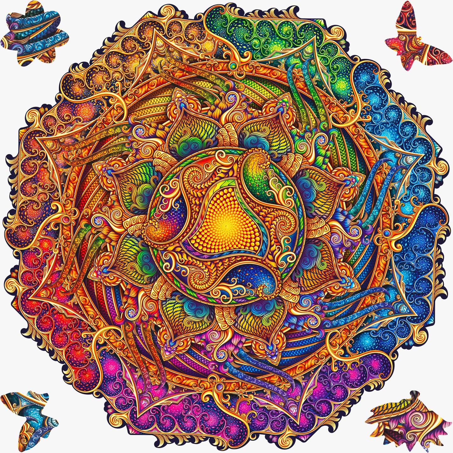 Unidragon Original Wooden Jigsaw Puzzles - Mandala Inexhaustible Abundance, 700 Pcs, Royal Size 17.7'X17.7', Beautiful Gift Package, Unique Shape Best Gift For Adults And Kids