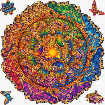 Unidragon Original Wooden Jigsaw Puzzles - Mandala Inexhaustible Abundance, 700 Pcs, Royal Size 17.7'X17.7', Beautiful Gift Package, Unique Shape Best Gift For Adults And Kids