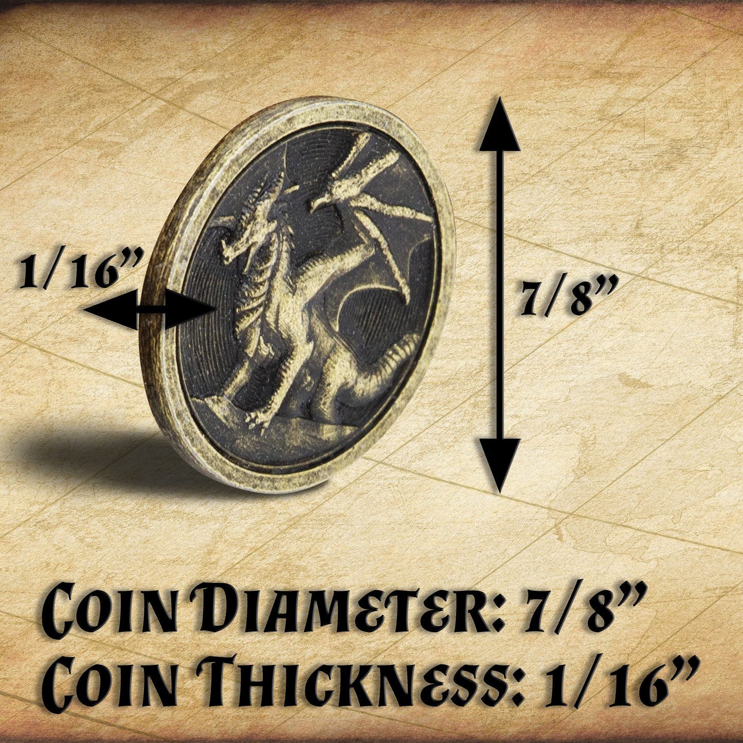 CASEMATIX Metal Coins and Pouch for Tabletop RPG Board Games - 100 DND Coins Fantasy Coins with Dragons & decorative replica blade and Shield Engraving  Metal Tokens for Board Games with PU Leather Bag