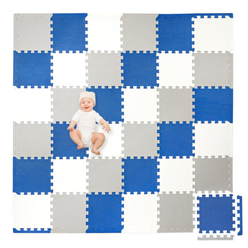 Play Platoon Non-Toxic Foam Puzzle Floor Mat, Comfortable, Extra Thick, Cushiony Exercise And Play Mat For Toddlers, Kids & Adults, 36 Tiles (12'X12'), Grey/Cream/Navy