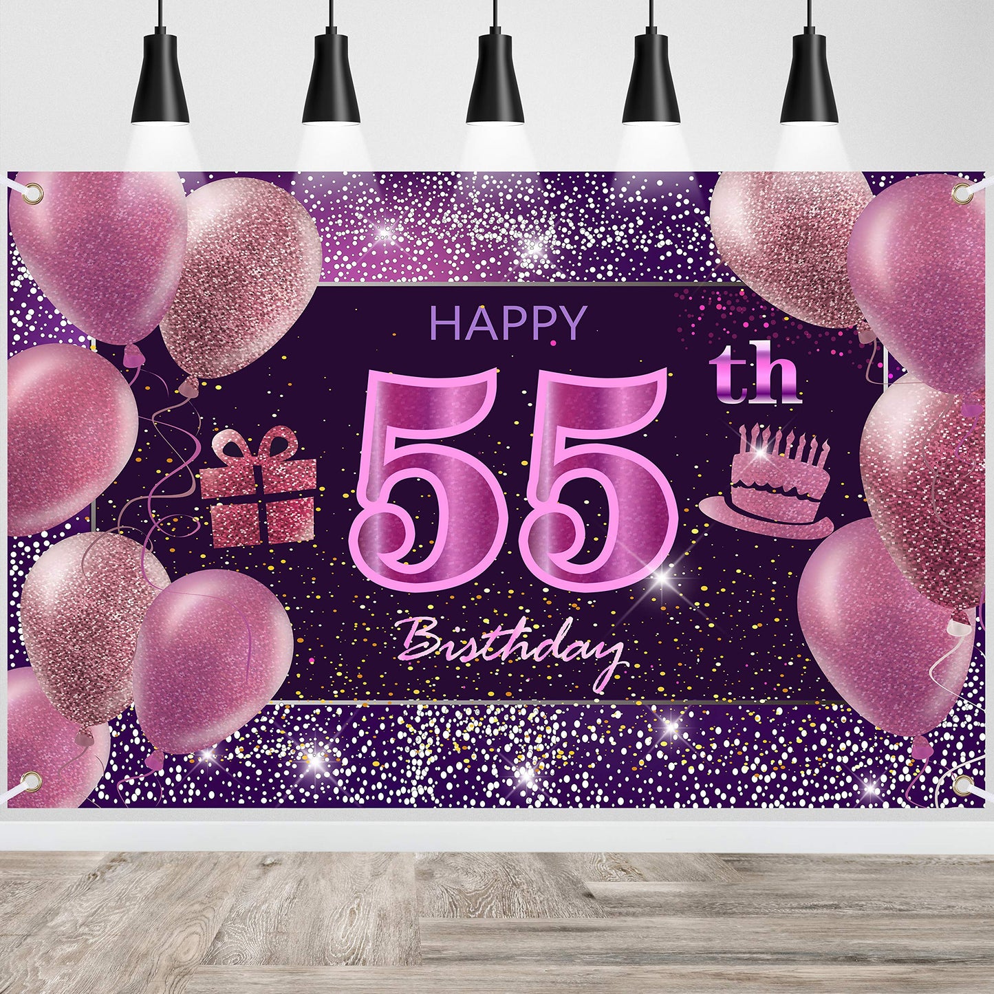 55Th Birthday Decorations For Girls Happy Birthday Banner Pink Decorations For A Party Birthday Backdrop For Women