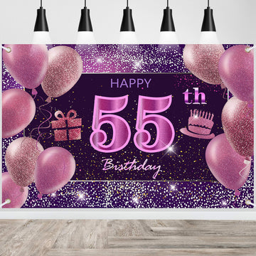 55Th Birthday Decorations For Girls Happy Birthday Banner Pink Decorations For A Party Birthday Backdrop For Women