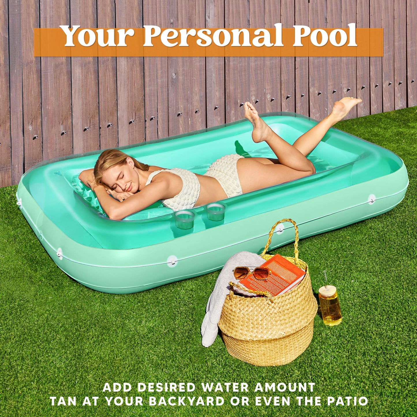 Sloosh Inflatable Tanning Pool Lounge Float  70 x 46 Suntan Tub Raft Floatie  Tanning Pool with Pillow  Personal Pool Lounger for mature-themed Summer Water Party  L-Cyan