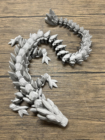 Munnygrubbers - Xl 26' Crystal Dragon Fidget Toy - Heavy Duty - 3D Printed Flexible Articulating Dragon Plastic Collectible Figurine - Surprise Egg Compatible - (Silver Dragon)