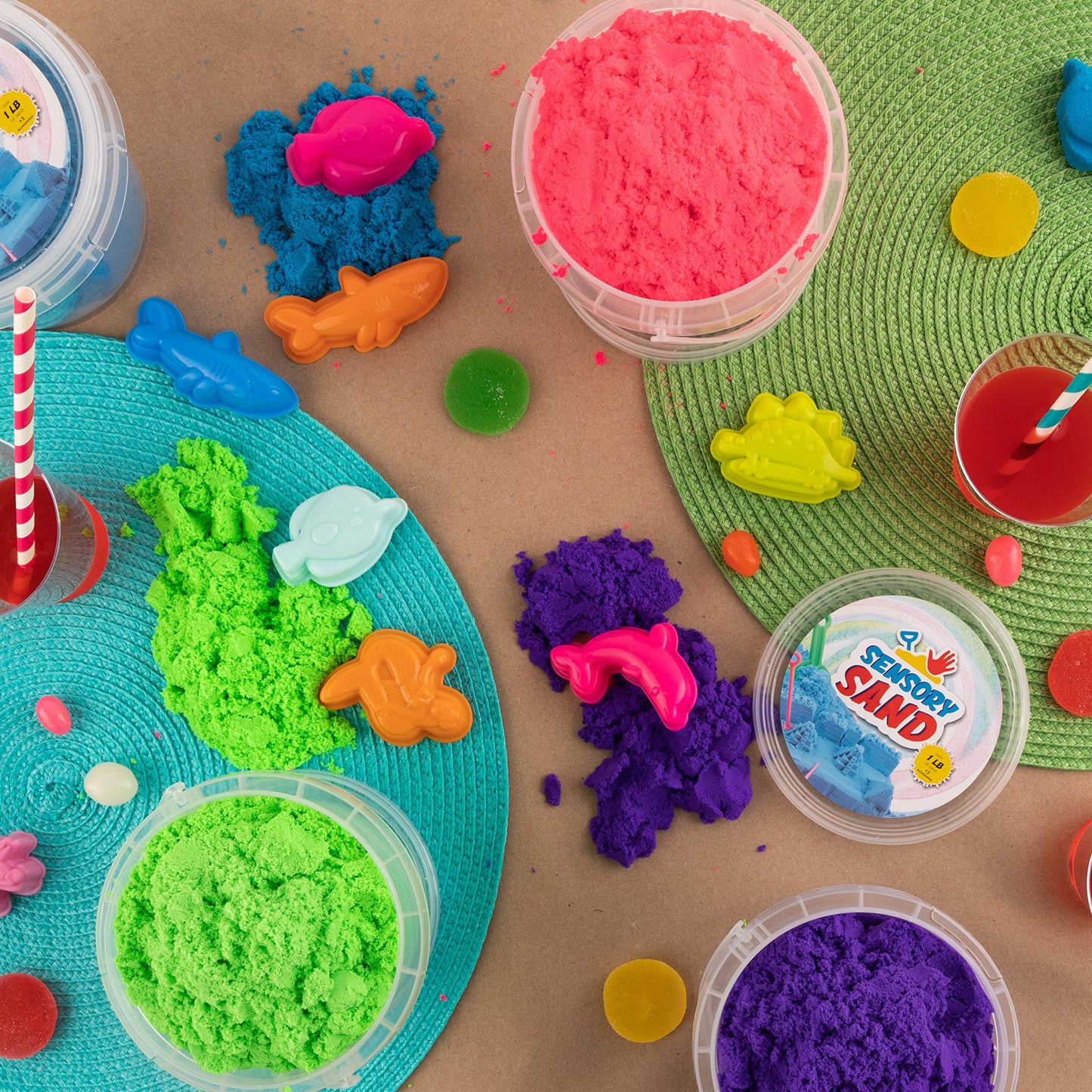 Sensory Sand Sensory Sand Play Set - 4 lb Multicolor Sand with Sea Molds for Kids - Blue, Green, Red, Purple