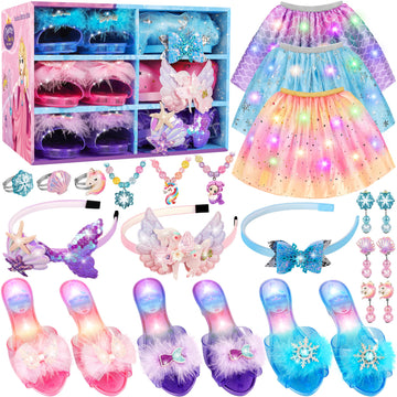 Princess Dress Up For Girls, Toddler Toys For Ages 3-8, 3 Pcs Light Up Toddler Dress Up Clothes With Accessories, Kids Toys For