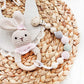 Natural Crochet Teether Toy Rattle For Baby Forest Friends Handmade Amigurumi Crochet Bunny Deer Fox On Natural Wooden Teething