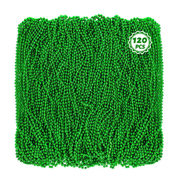 Huskein Mardi Gras Beads, 120 PCS Mardi Gras Accessories, 33 IN Green Bead Necklaces, St Patricks Day Parade Throws Bulk Party B
