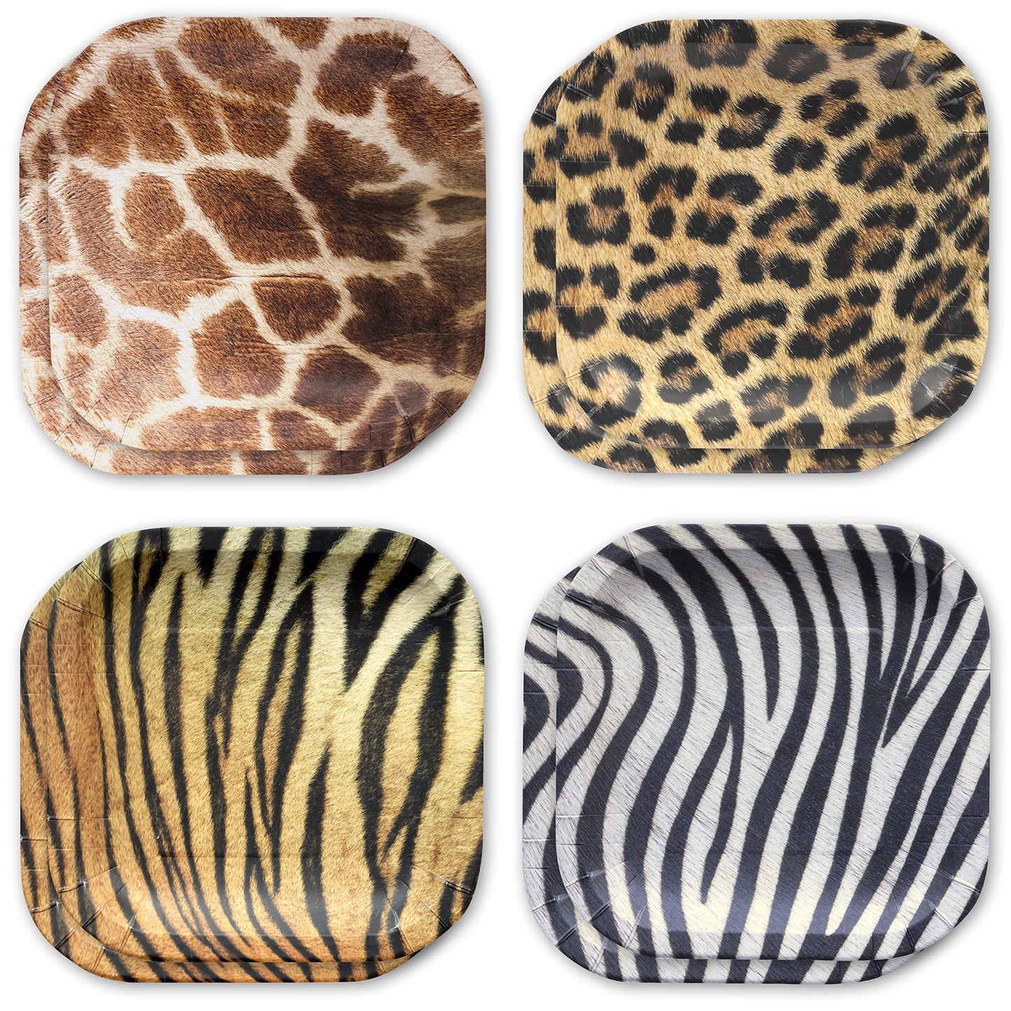 Havercamp Jungle Safari Party Plates! 16 Large Dinner Plates in Authentic, Life-Like Jungle Animal Hides! 4 ea. Leopard, Tiger, 