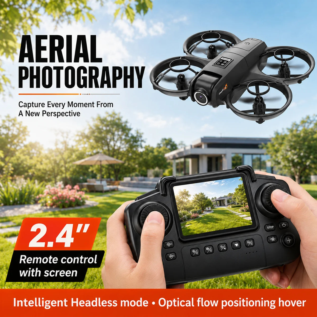 ZNLYRION  Mini Full Protective Drone YL3PK With 2.4 Inch Screen Remote Dual Camera Optical Flow Hover 2 Batteries Indoor RC Quadcopter