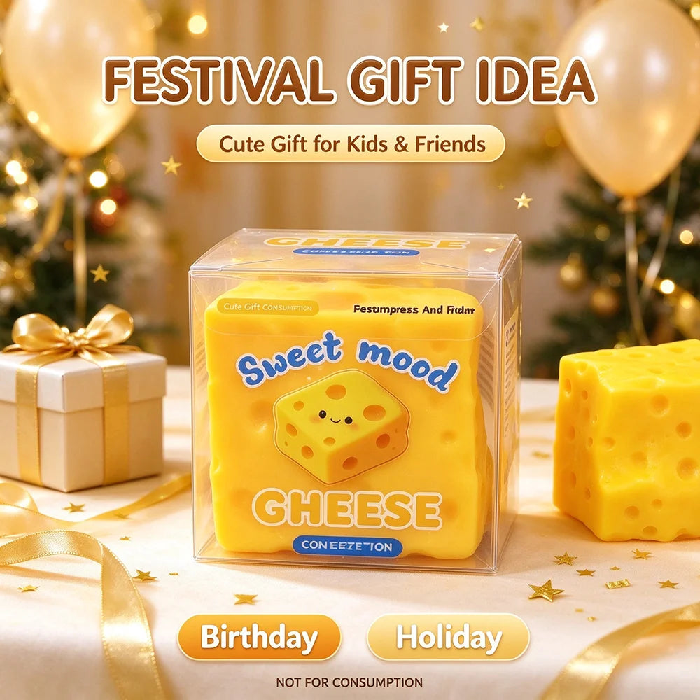 High Quality Simulation Cheese Building Block Squeeze Toy Slow Rising Stress Relief Sensory Fidget Toy for Kids Friends Students Christmas Halloween Party Birthday Gift Goodies