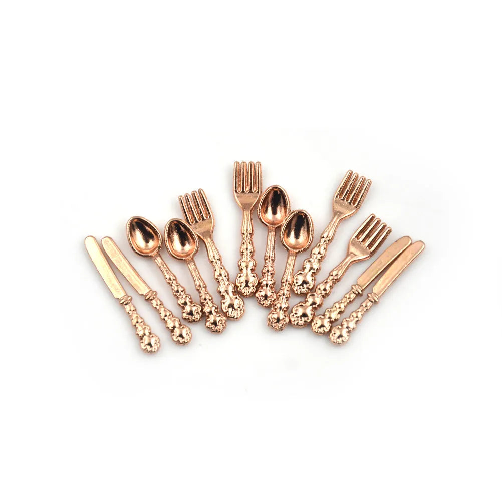 12PCS 1:12 Dollhouse Miniature Fork Knife Soup Tableware Kitchen Furniture Toys Children's toys and family utensils