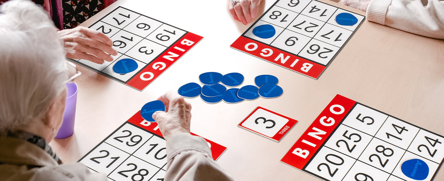 Assistex Large Text Bingo Games for Seniors – 11 Double Sided Board Games for Dementia Patients – Easy to Hold Alzheimer's Games