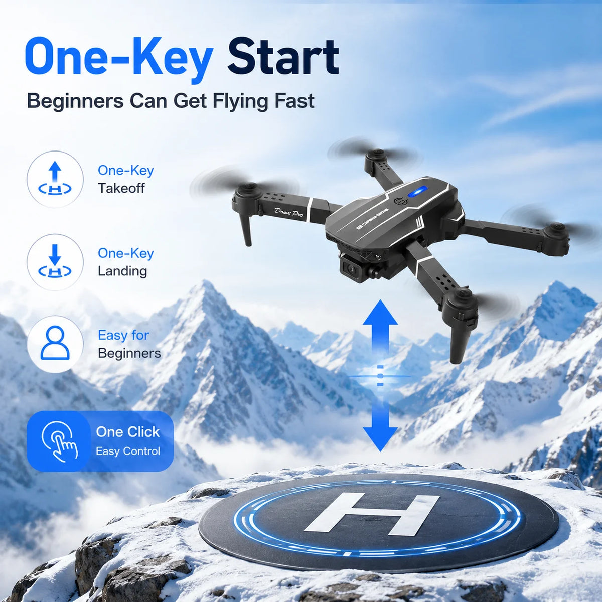 ZNLYRION RC Drone with HD Dual Camera 2.4Ghz  Altitude Hold Path Planning Flight 3-Speed Adjustable Foldable Drone Toy