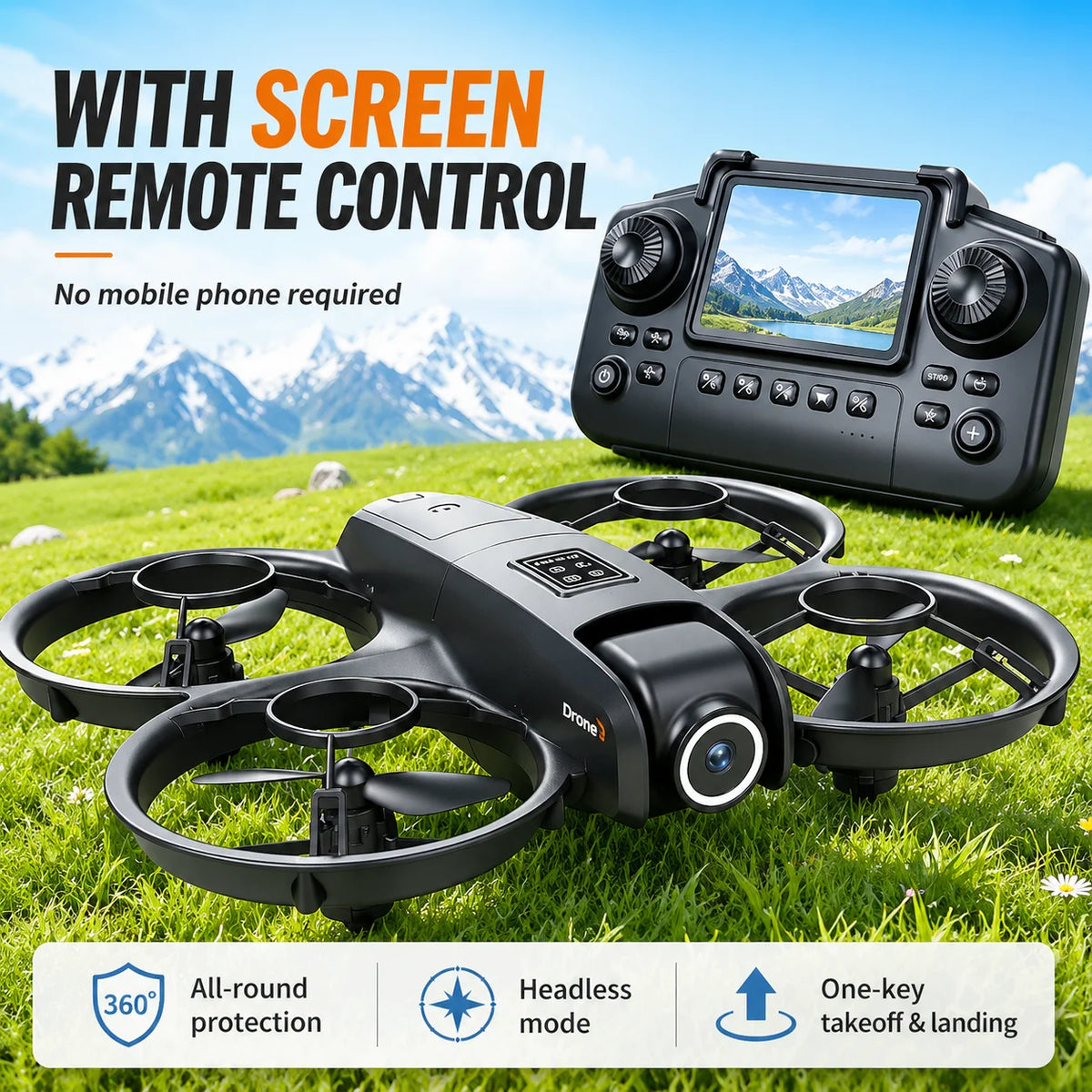 ZNLYRION  Mini Full Protective Drone YL3PK With 2.4 Inch Screen Remote Dual Camera Optical Flow Hover 2 Batteries Indoor RC Quadcopter