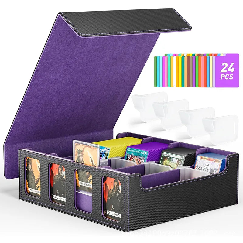 Card Storage Box, Holds 2400+ Single Sleeved Cards, Includes 4 Card Stoppers and 24 Card Dividers, Suitable for TCG Trading Card