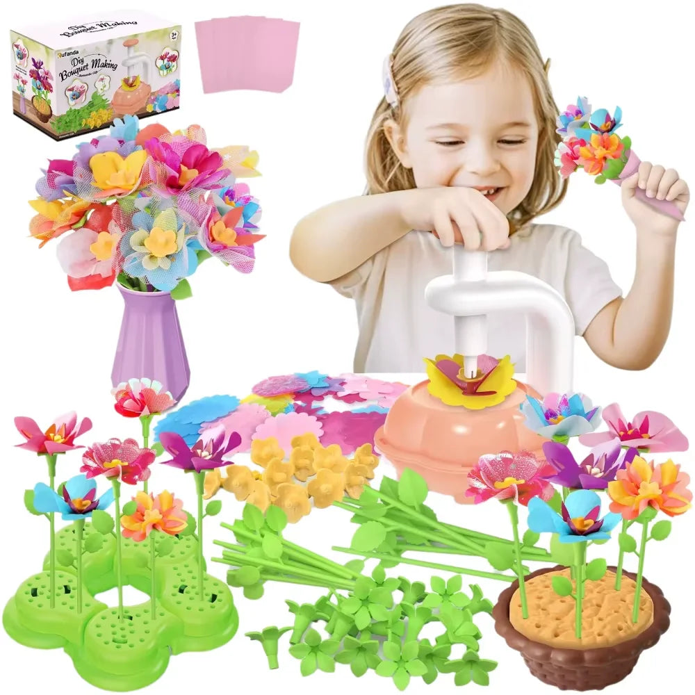 DIY Rose and Butterfly Flowers vase Fabric Flower Bouquet Craft Kit Handmade Girls Toy Birthday Gift Playset decoration