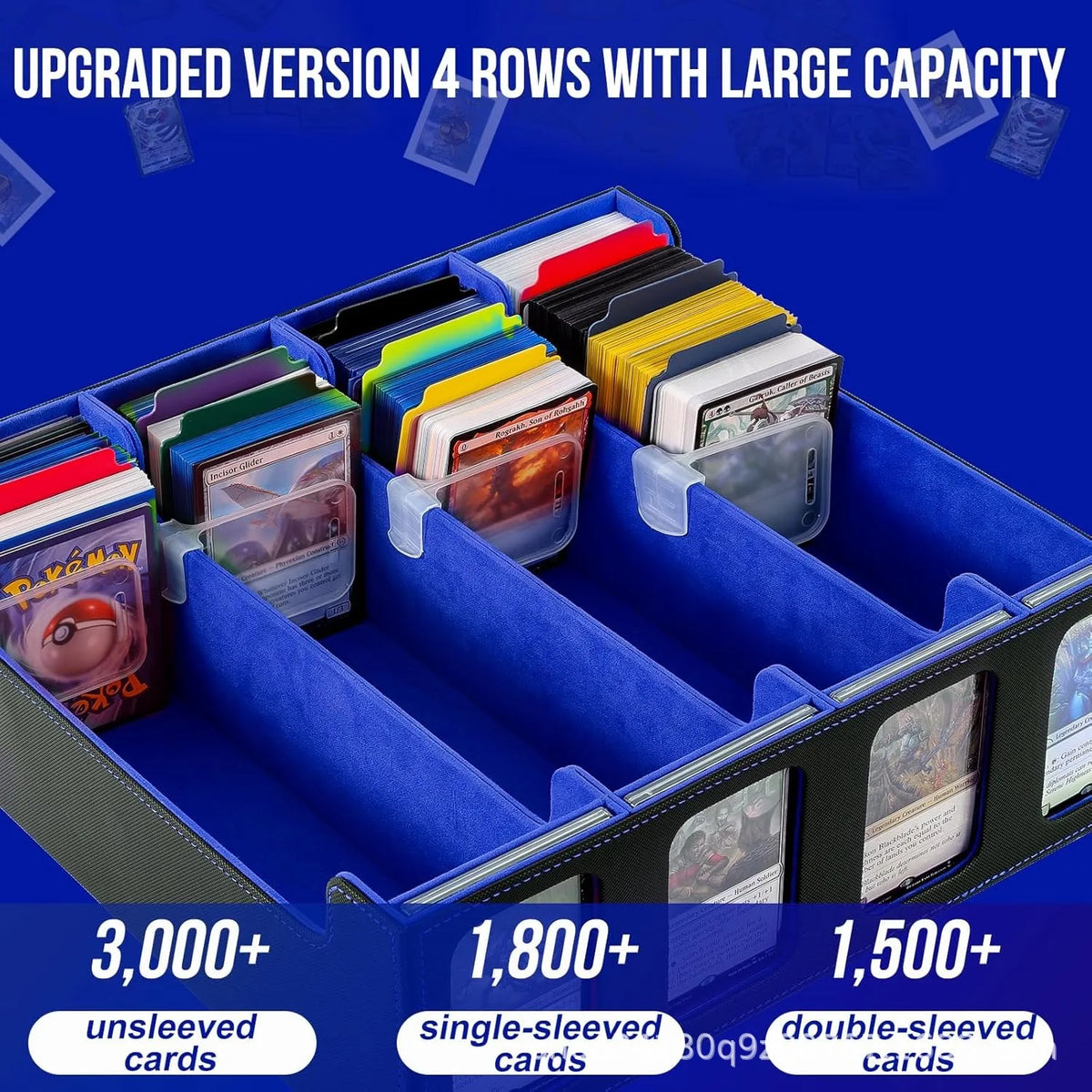 Card Storage Box, Holds 2400+ Single Sleeved Cards, Includes 4 Card Stoppers and 24 Card Dividers, Suitable for TCG Trading Card