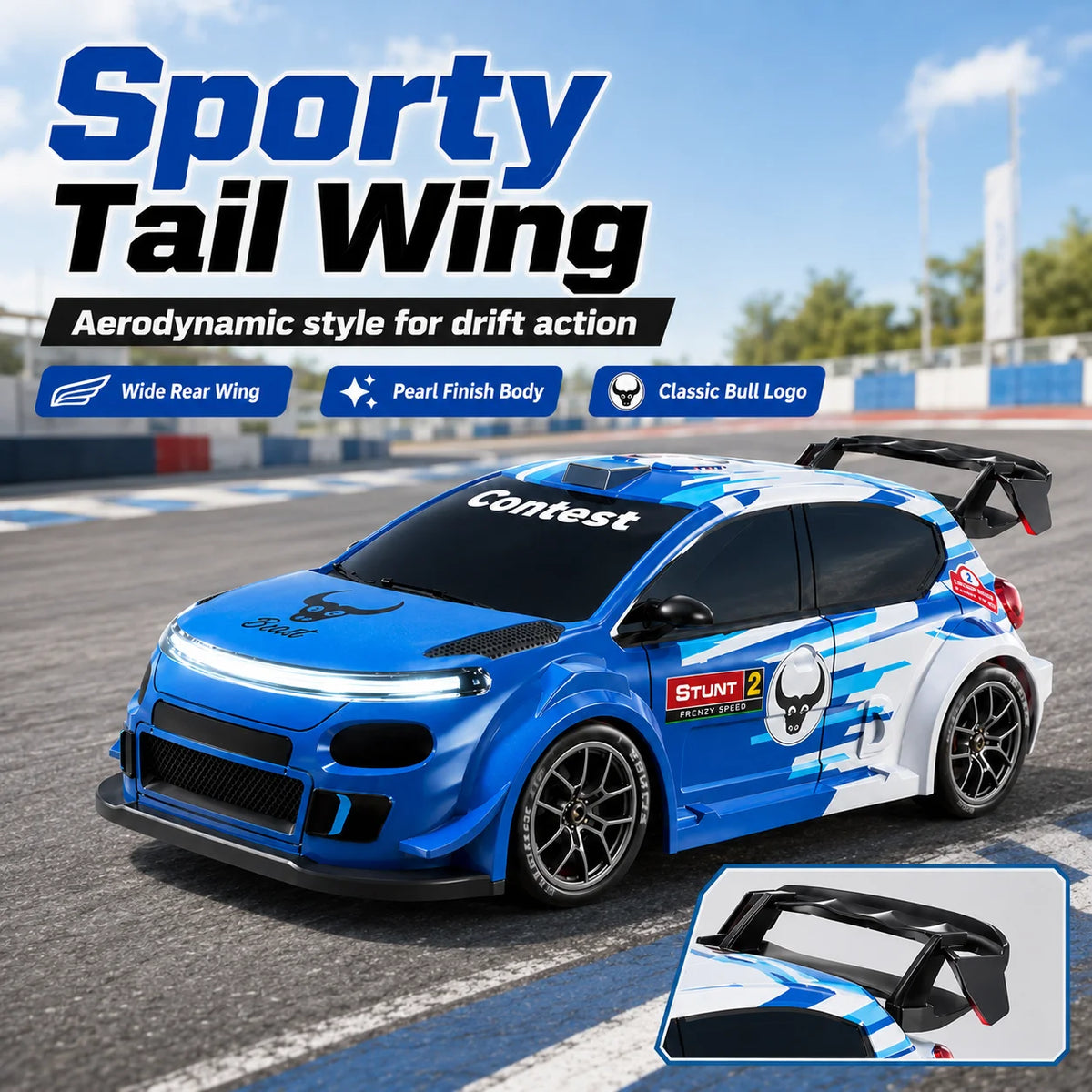 ZNLYRION RC Drift Car SG718 1: 24 Scale 4WD With Replaceable Racing Drift Tires LED Headlights Taillight Sport Rear Wing Remote Control Racing Vehicle Toy