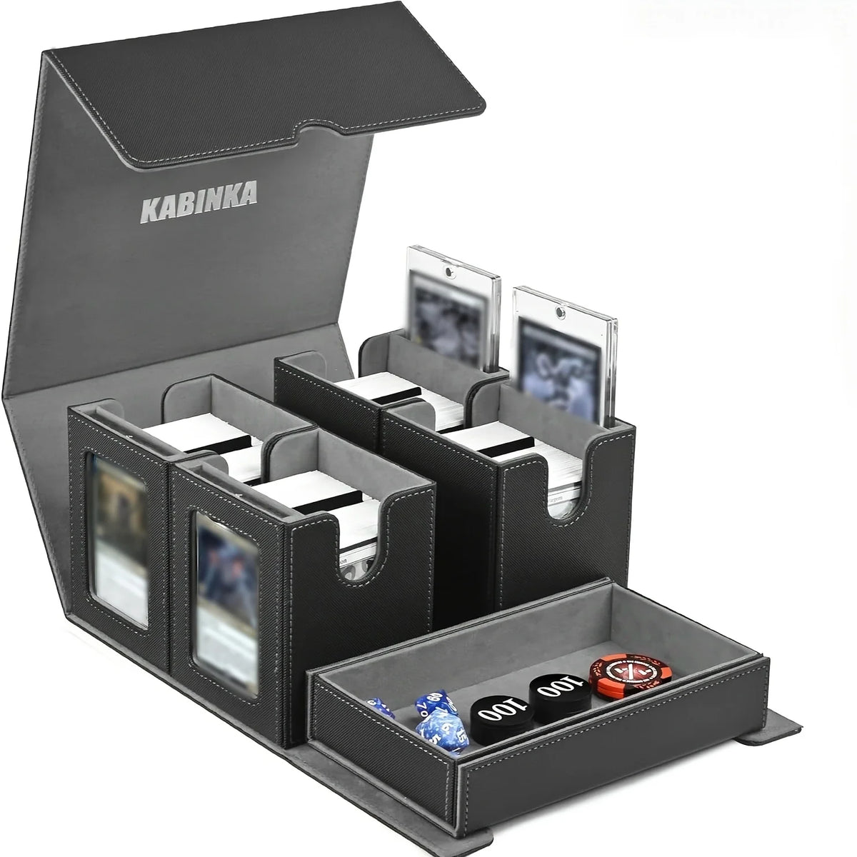 Kabinka Card Deck Box for MTG Commander, Holds 400+ Double-Sleeved Cards, 5 IN 1 Detachable Card Case with Dice Tray, Fits Magic/TCG Cards, 4 Magnetic Card Holders & Dividers (Colorful)