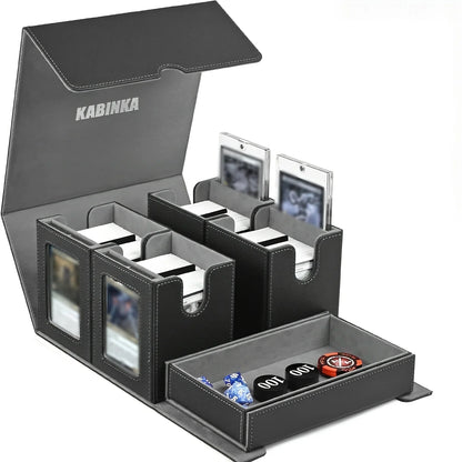 Kabinka Card Deck Box for MTG Commander, Holds 400+ Double-Sleeved Cards, 5 IN 1 Detachable Card Case with Dice Tray, Fits Magic/TCG Cards, 4 Magnetic Card Holders & Dividers (Colorful)