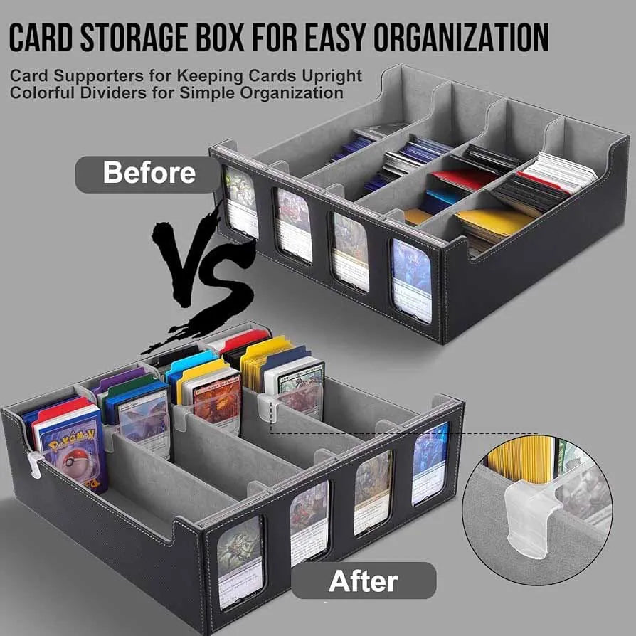 Card Storage Box, Holds 2400+ Single Sleeved Cards, Includes 4 Card Stoppers and 24 Card Dividers, Suitable for TCG Trading Card