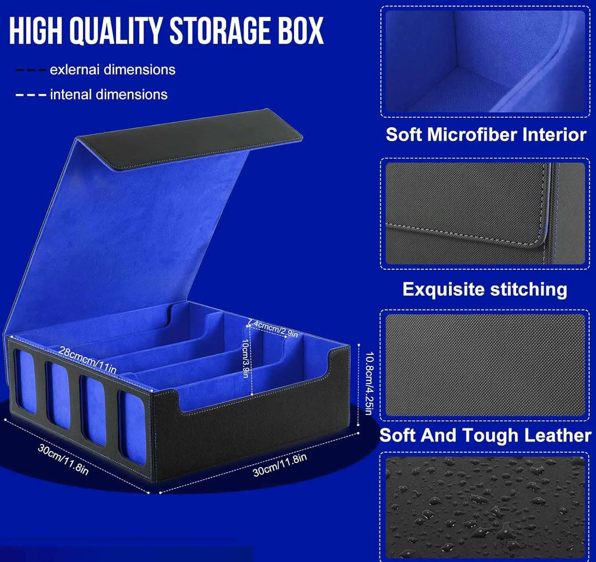 Card Storage Box, Holds 2400+ Single Sleeved Cards, Includes 4 Card Stoppers and 24 Card Dividers, Suitable for TCG Trading Card