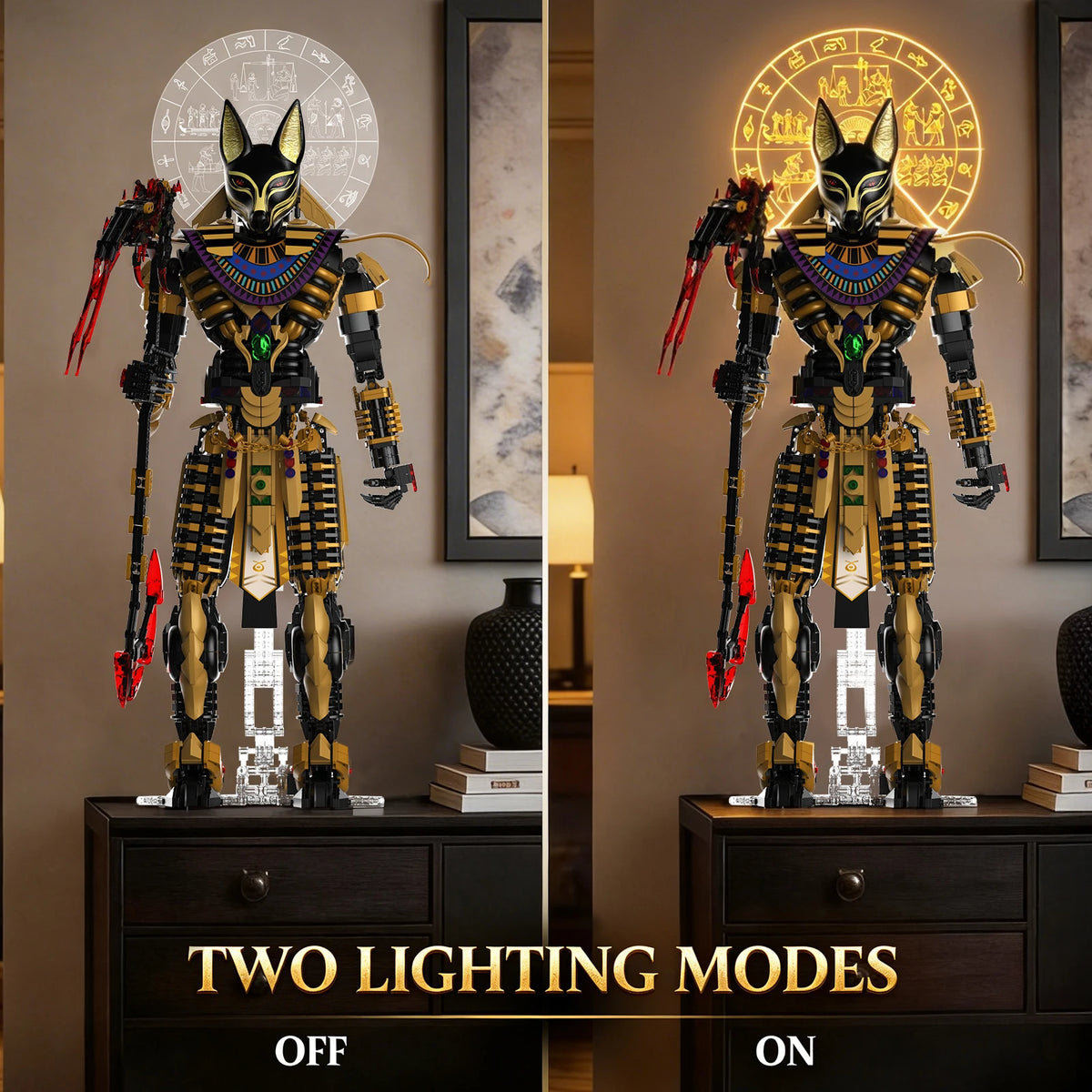 JMBricklayer 3845PCS Anubis Egyptian God LED Light Up Building Blocks Mech Model Kit Statue Display Mythology Collectible Home Decor Gift for Adults Fantasy History Halloween Christmas Birthday Ancient Afterlife Scale of Judg