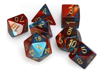 Chessex Manufacturing Chx26462 Red & Teal Cube Gemini No7 Dice With Gold Numbers - Set Of 7