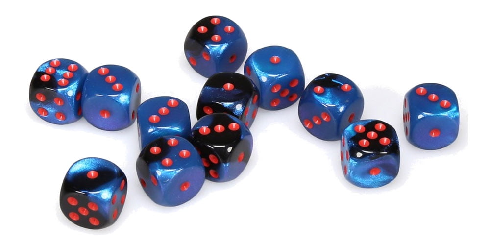 Chessex Manufacturing Chx26658 16 Mm Black Starlight Cube Gemini D6 Dice  Red Pips - Pack Of 12