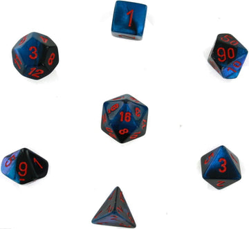 Chessex Manufacturing Chx26458 Black & Starlight Blue Cube Gemini No7 Dice  Red Numbers - Set Of 7