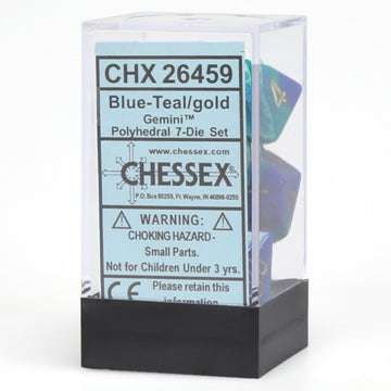 Chessex Manufacturing Chx26459 Blue & Teal Cube Gemini No7 Dice  Gold Numbers - Set Of 7