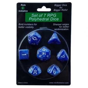 Role 4 Initiative R4I50201-7B Polyhedral Marble Blue With White Number Dice  Set Of 7