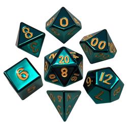 Metallic Dice Games Lic015 16 Mm Turquoise Painted Metal - Set Of 7