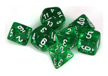 Chessex Manufacturing Chx23075 Green Translucent Dice With White Numbers - Set Of 7
