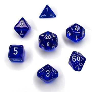 Chessex Manufacturing Chx23076 Blue Translucent Dice With White Numbers - Set Of 7