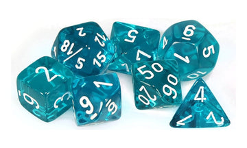 Chessex Manufacturing Chx23085 Teal Translucent Dice With White Numbers - Set Of 7