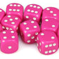 16 mm Pink Opaque D6 Dice with White Pips - Pack of 12