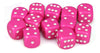 16 mm Pink Opaque D6 Dice with White Pips - Pack of 12
