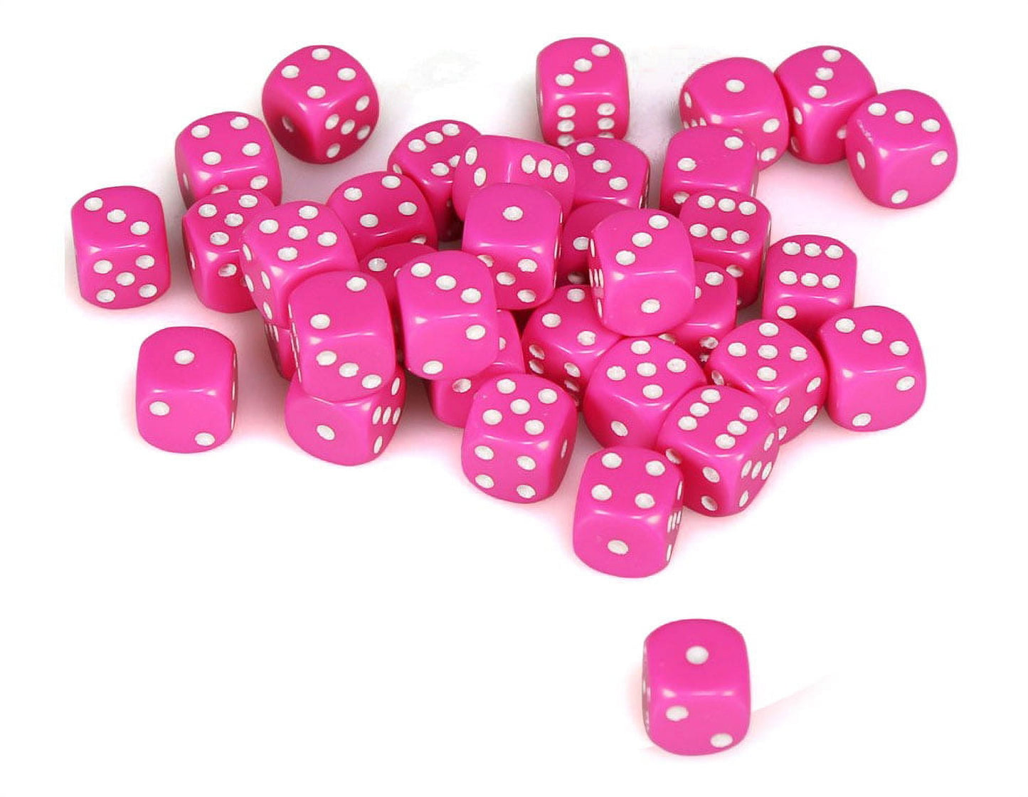 chessex Manufacturing cHX25844 12 mm Pink Opaque D6 Dice with White Pips - Pack of 36