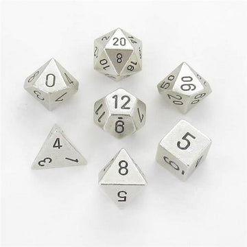 Metal Dice with Black Numbers - Silver  Set of 7