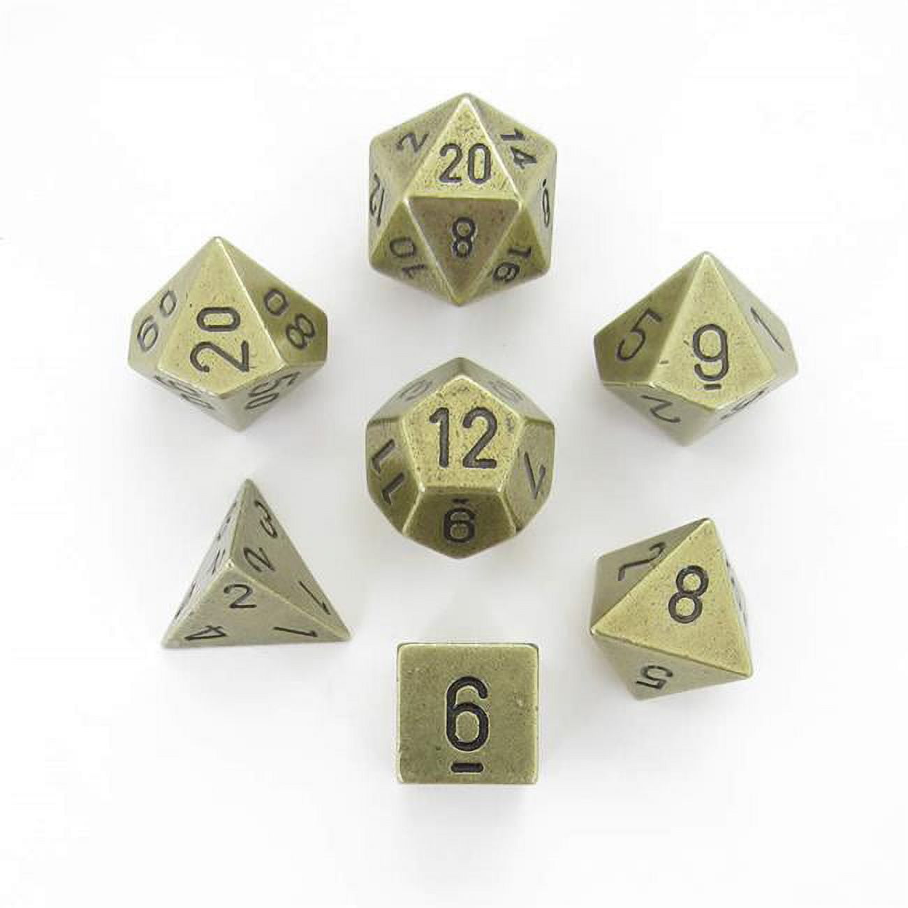 Chessex Manufacturing Chx27023 Metal Dice With Black Numbers - Old Brass  Set Of 7
