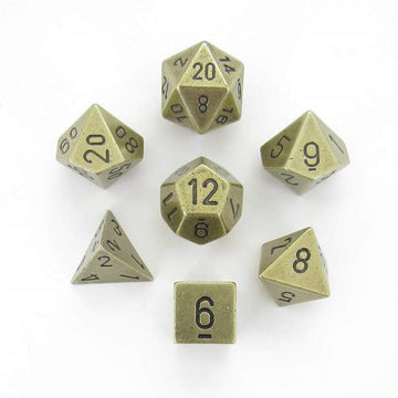 Chessex Manufacturing Chx27023 Metal Dice With Black Numbers - Old Brass  Set Of 7