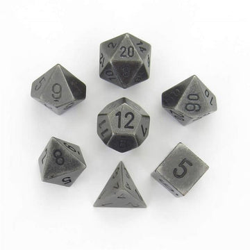 Dark Metal Dice With Black Numbers - Set Of 7