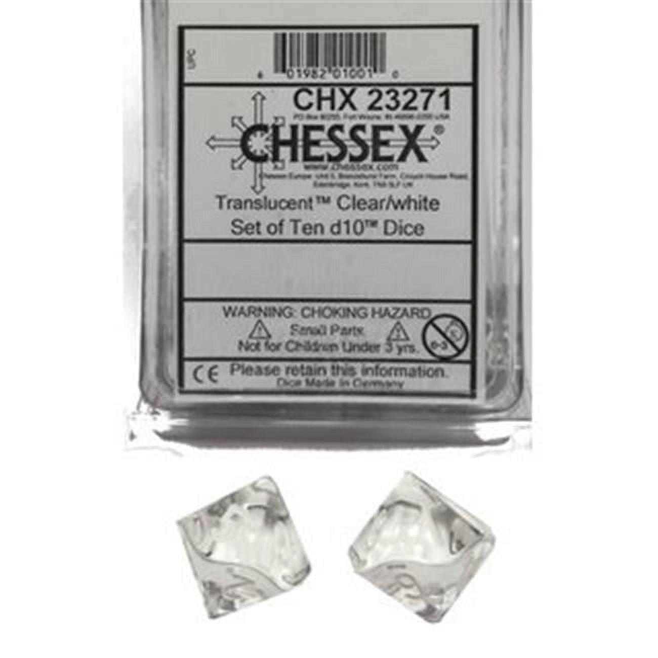 chessex Manufacturing cHX23271 D10 clamshell Board game - Translucent clear with White - 10 Piece