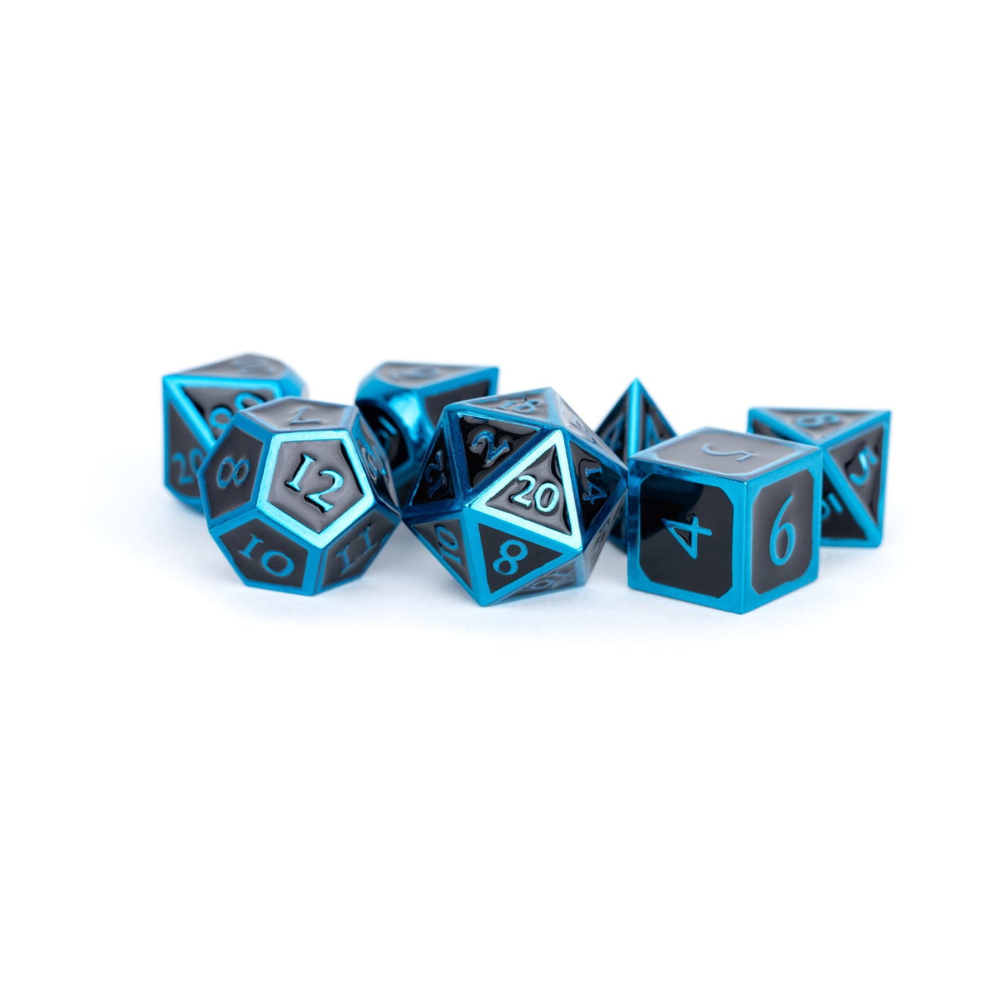 Metallic Dice games LIc019 16 mm Metal Enamel&#44 Board game - Black & Blue - Set of 7